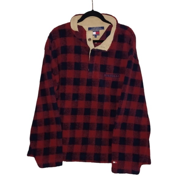 Tommy Hilfiger Mens XL buffalo Plaid Check Sherpa Button CorduroyCollar Pullover - Picture 2 of 13
